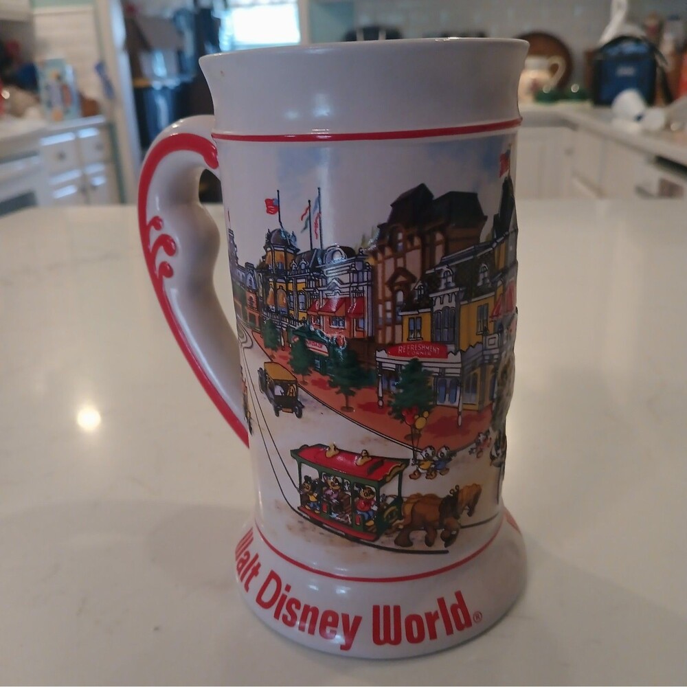 Vintage Disney Walt Disney World Ceramic Mug Stein Tankard Souvenir Park Scene